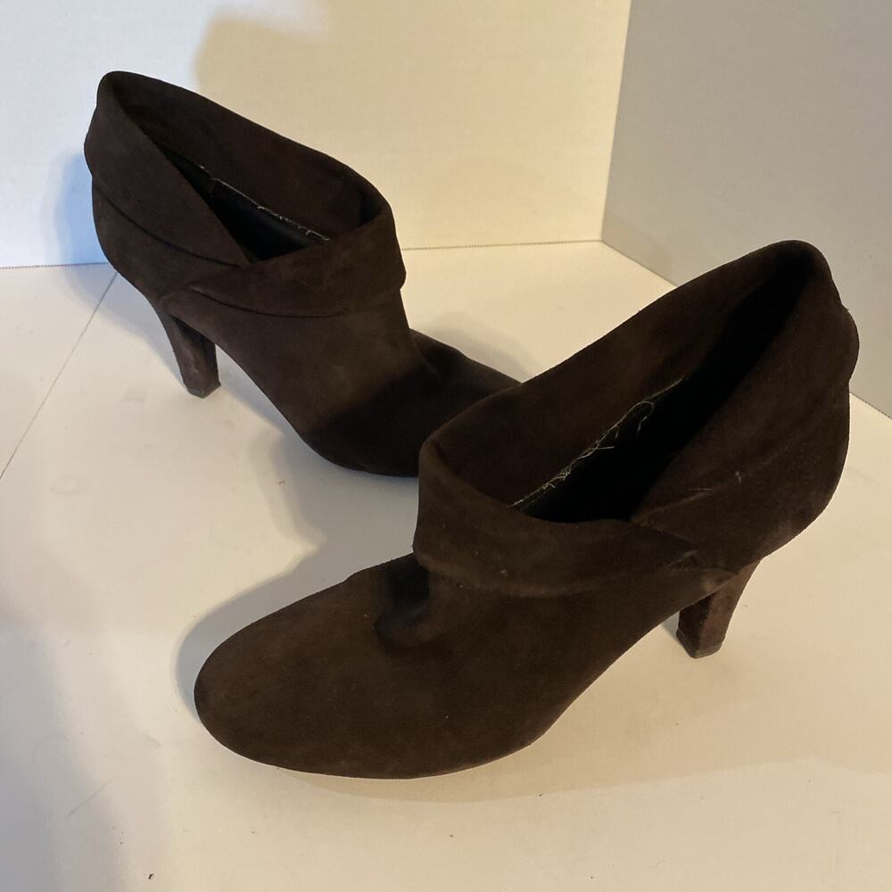 Enzo Angiolini Suede Ankle Booties Fold-Over Collar Brown Size 9M Fall
